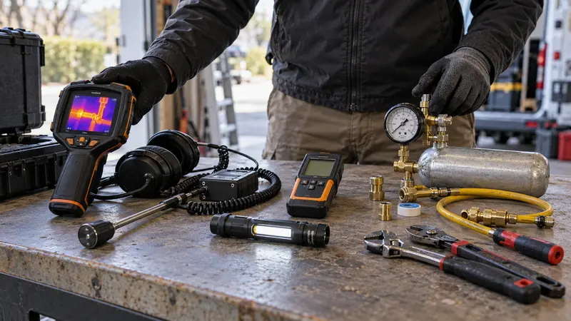 Professional thermal acoustic and moisture leak detection tools prepared for field work